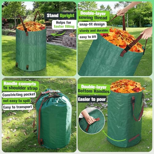 200L leaf Collector Bag, Shoulder Strap, and Drawstring – Reusable Yard Garden Bag for Leaves and Lawn Trash, Perfect for Leaf Removal, Yard Clean-Up (Without lid, 48 Gallon)