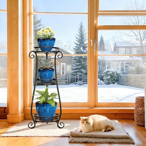 Ceramic Plant Pots With Saucer & Drainage Hole, 6 inch Indoor Flower Pots - color: Blue, size: 6 inch