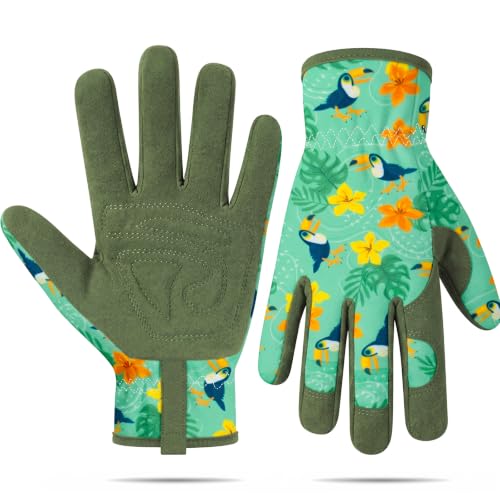 Baidast Gardening Gloves for Women, Breathable Leather Garden Gloves with Grip, Thorn Proof Work Gloves - color: Women(medium)-teal