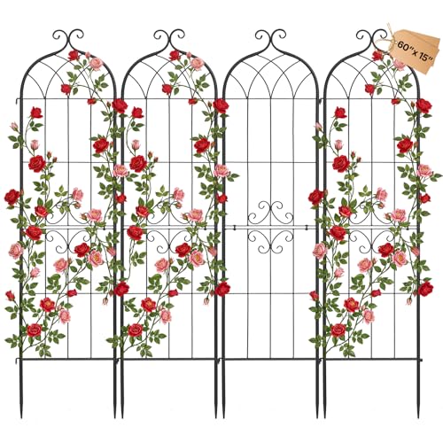 VEVOR Garden Trellis, 60 x 15 inch Rose Trellis, 4 Packs Garden Flower Rose Trellises with Powder-Coated Finish & Convenient Locking Design, Plant Support Trellises for Flowers, Vegetables, Roses - color: 4 Packs-Style2, size: 60''H x 15''W