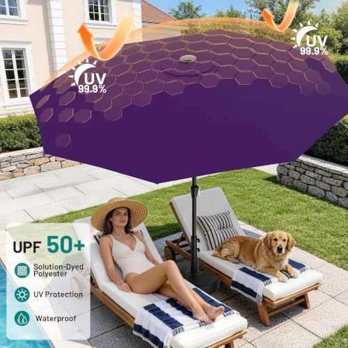 AreShark 9FT Outdoor Patio Umbrella with Tilt and Crank, Dark Purple - color: Dark Purple, size: 9ft