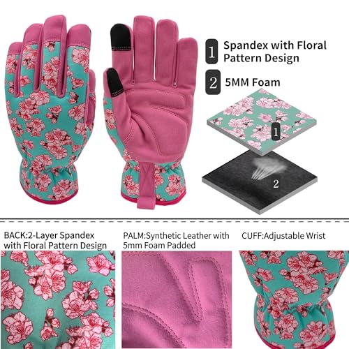 Cute Pattern Gardening Gloves,Thornproof Garden Glove,Gardener Gift - color: 1 Pair Per Pack-pink&blue, size: Large