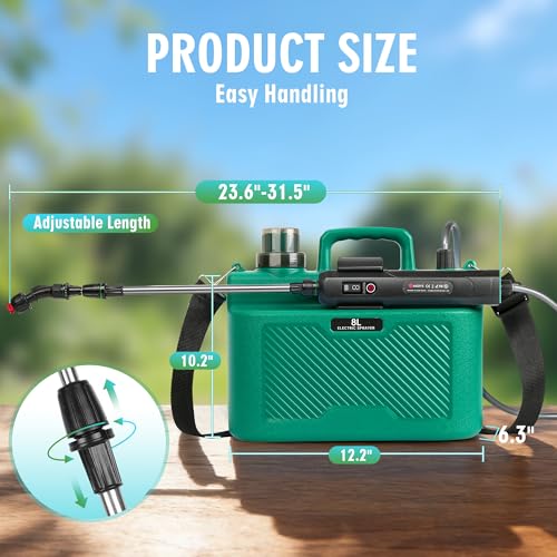 2 Gallon Electric Sprayer, Battery Powered Garden Sprayer with 3 Adjustable Speed, Automatic Water Pump Weed Yard Lawn Sprayer with 4 Mist Nozzles, USB Rechargeable Handle, Retractable Wand for Plants - color: Green