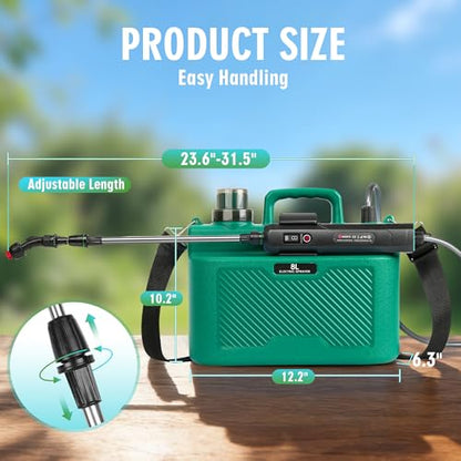 2 Gallon Electric Sprayer, Battery Powered Garden Sprayer with 3 Adjustable Speed, Automatic Water Pump Weed Yard Lawn Sprayer with 4 Mist Nozzles, USB Rechargeable Handle, Retractable Wand for Plants - color: Green