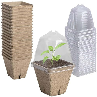 PURPLE STAR 1N 20 Pcs Biodegradable Nursery Pots with Humidity Dome- 2.3 Inch Square Seeding Starter Pot for Planting- Peat Pots for Seedlings Garden Vegetable Flower Germination - color: S-20pcs