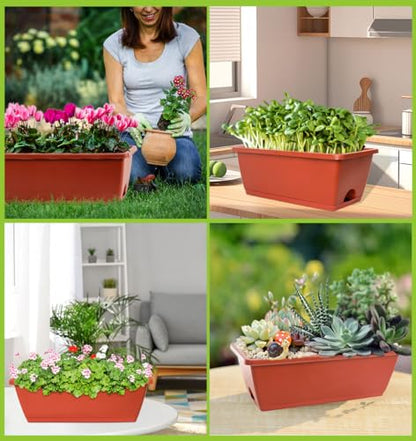 LOCONHA 7 Pack Window Box Planter, Plastic Vegetable Flower Planters Boxes - color: Brick Red