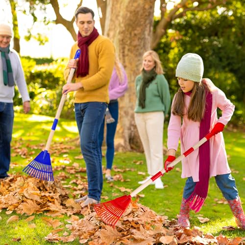 2 Pcs 35'' Kids Rakes for Leaves - Plastic Rake Head with 2 Pairs Kids - color: Red & Blue-2 Pack