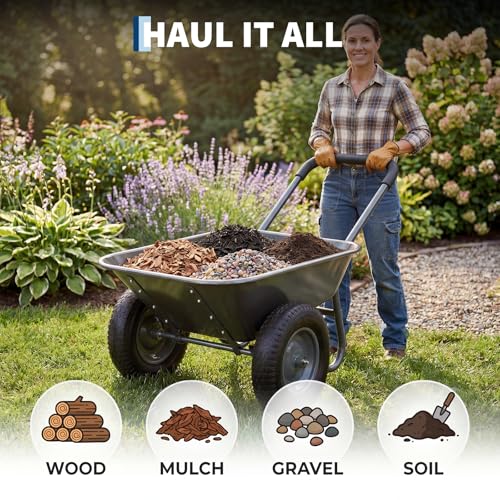 Garvee Wheelbarrow Garden Cart, Heavy Duty Home Utility, Dual-Wheel Home Garden Yard Utility Wheelbarrow Cart with Built-in Stand,(Grey) - color: Gray