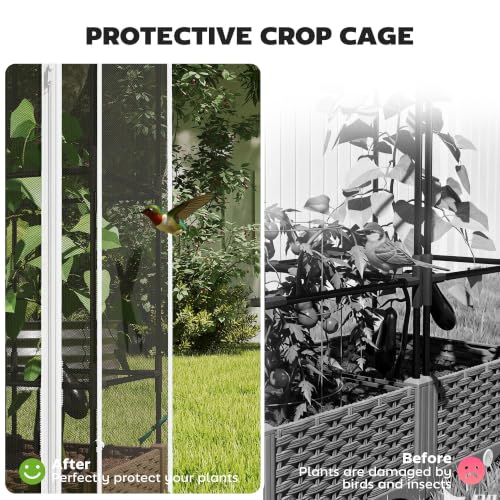 Outsunny Raised Garden Bed with Trellis 46.5" Tomato Cage Crop Cage White