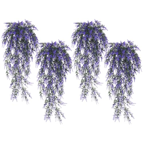 RECUTMS 4Pcs Artificial Purple Hanging Lavender Fake Plants for Outdoors - color: Purple