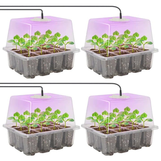 MIXC 4 Pack Seed Starter Kit with Grow Light, Humidity Dome, Transparent - color: Transparent, size: 12 Cells With Light-4 Packs