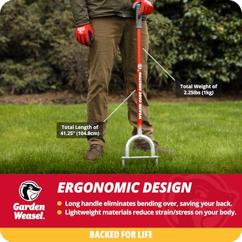 Garden Weasel Core Aerator Tool Long Handle for Lawn Grass Dethatching