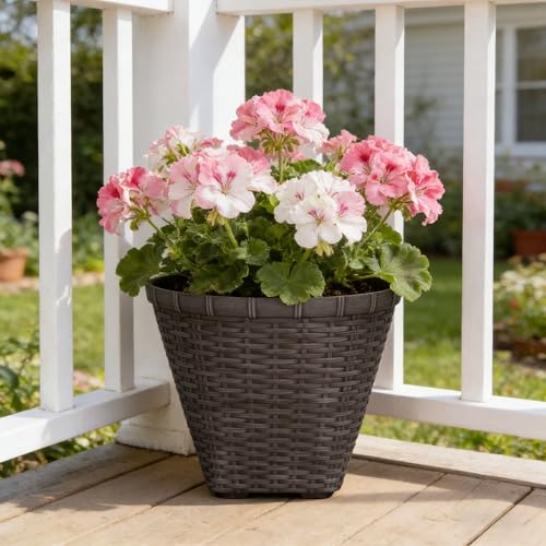 16 Inch Dark Brown Resin Planter, 100% Recycled Plastic Flower Pot