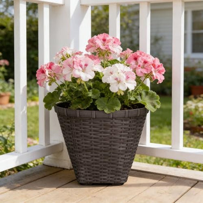 16 Inch Dark Brown Resin Planter, 100% Recycled Plastic Flower Pot