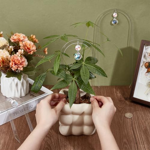 BENECREAT 3 Pack U-Shaped Acrylic Plant Trellis, 3 Size Small Plant Trellis for Potted Plants with Crystal Suncatcher for Home Window Garden, 205~310mm Long
