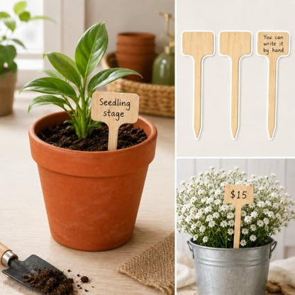 20 Pcs Plant Labels 7" Bamboo Long T-Type Garden Markers