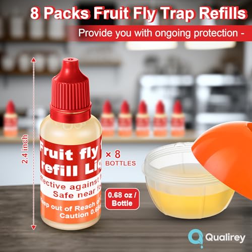 Qualirey 8 Pack Fruit Fly Trap Refill Liquid, 0.68oz/ Bottle (Red)