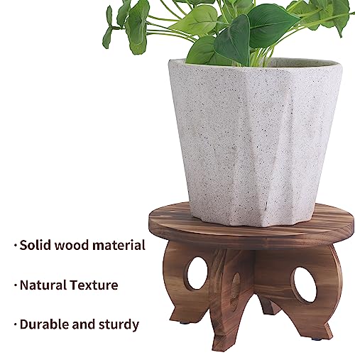 Small Wooden Plant Stand Indoor, 10-Inch Round Pine Wood Plant Riser and Display Pedestal for Tabletop, Countertop and Home Decor, Brown - color: Brown