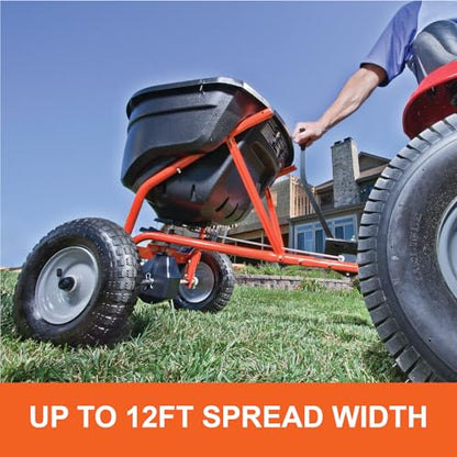 Agri-Fab Pull Behind Broadcast Spreader for Seed, Fertilizer, Salt and Ice Melt, 130 lb Hopper Capacity with Universal Hitch and 12 Ft Spread Width - style: Modern