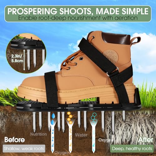 NAZZO Lawn Aerator Shoes, Upgrade Double Layer Lawn Shoes, Spring-Loaded Design, No Dirt on the Shoes, Soil Yard Aerator Tool for Aerating Patio Garden, Black, Patent Authorization Obtained