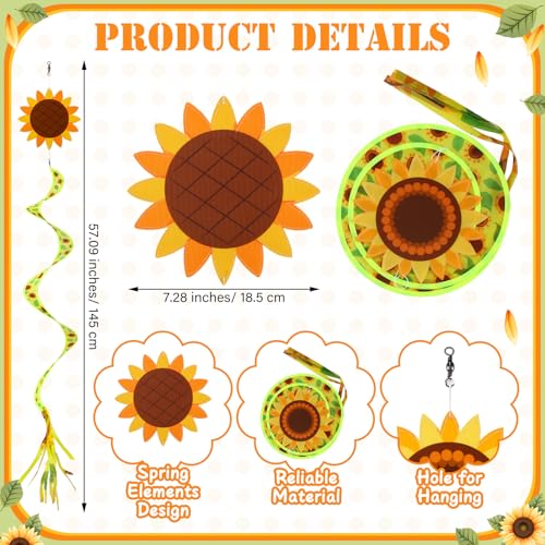 Beeveer 4 Pcs 57'' Sunflower Windsocks Summer Wind Socks for Outdoor Hanging Nylon Fabric Sunflower Leaf Spinners Leaf Streamers for Summer Decorations Windmill to Scare Birds Away - style: Sunflower