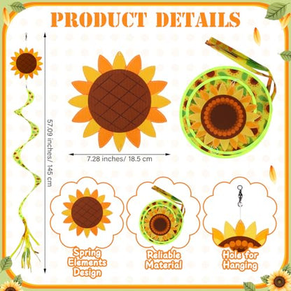 Beeveer 4 Pcs 57'' Sunflower Windsocks Summer Wind Socks for Outdoor Hanging Nylon Fabric Sunflower Leaf Spinners Leaf Streamers for Summer Decorations Windmill to Scare Birds Away - style: Sunflower