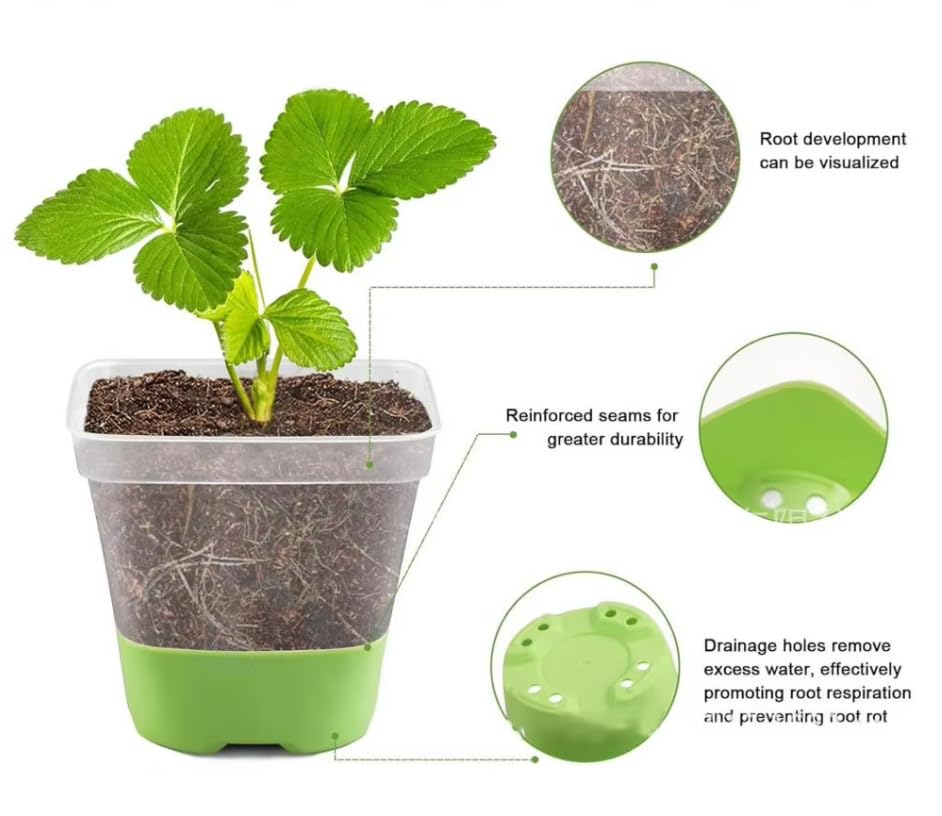 3Pcs Square Plastic Nursery Pots, Clear Plant Pot with Soft Silicone Base for Easy Transplant, Flower Pots with Drainage Holes, Reusable Seedling Pot (7.8x7.8x7.8cm) (7.8x7.8x7.8cm) - color: 3pcs