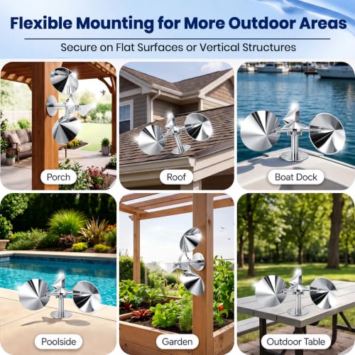 2 Pack Short Reflective Bird Deterrent Spinners with Upgraded Metal Base