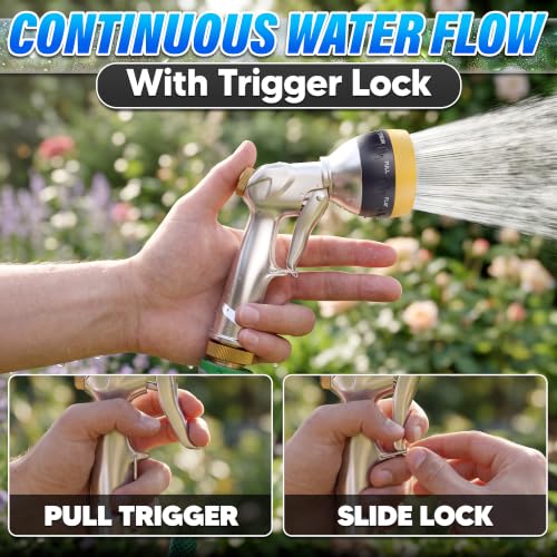 Metal Garden Heavy Duty Hose Nozzle, 8 Spray Patterns, Lock Clip - color: Metal-Yellow