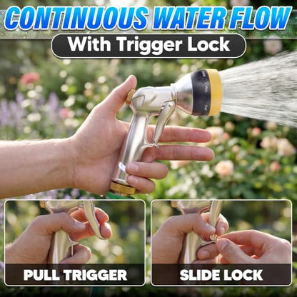 Metal Garden Heavy Duty Hose Nozzle, 8 Spray Patterns, Lock Clip - color: Metal-Yellow