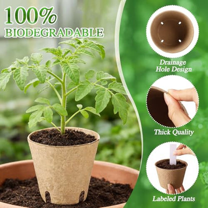 120 Pcs Round Peat Pots 2.4"+3.14"+4" Plant Starter Nursery Pot with Drainage Holes Garden Germination Seedling Pots with 120 Plant Labels for Indoor Outdoor Gardens - size: 2.4 + 3.14 + 4 Inch