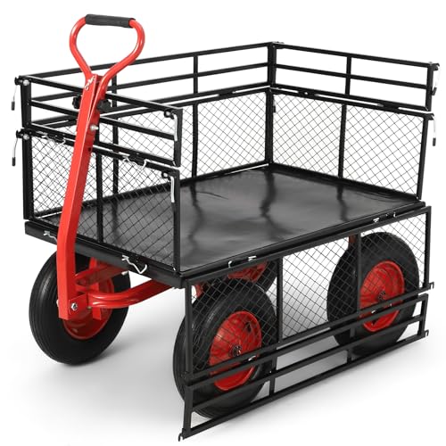 GarveeLife Steel Garden Cart 1400 LBS Capacity, Heavy Duty Steel Utility Wagon with Removable Sides, 2 in-1 Handle and 16 in Tires, Utility Metal Wagon Perfect for Garden, Farm, Yard - size: 1400lbs
