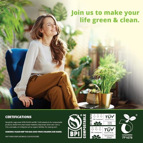 Simply Bio 13 Gallon Compostable Trash Bags Liners with Handle-Tie, Thick 0.87 Mil, 49.21 Liter, 30 Bags, Tall Kitchen Food Scrap Waste Bag, ASTM D6400, US BPI and OK Compost Home Certified - size: 1 Count (Pack of 30), style: Handle-Tie (13 Gal)