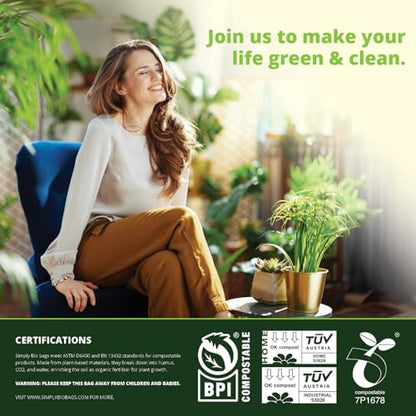 Simply Bio 30-33 Gallon Compostable Trash Bags Liners Flat-Top, Heavy Duty Extra Thick 1.57 Mil, 124.92 Liter, 30 Bags, Lawn, Yard, and Restaurant Use, ASTM D6400, US BPI, OK Compost Home Certified - size: Pack of 30, style: Flat-Top (33 Gal, 1.57 mil)