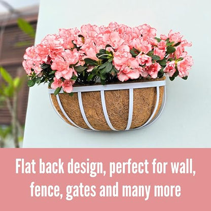 LaLaGreen Window Planter Box (16 Inch, 2 Pack) White Metal Deck Railing Flower Boxes with Coco Liners, Rectangular Wall Planters for Outdoor Plants Horse Troughs Fence Balcony Garden Herb Patio Porch - size: 16 Inch (2 Pack)