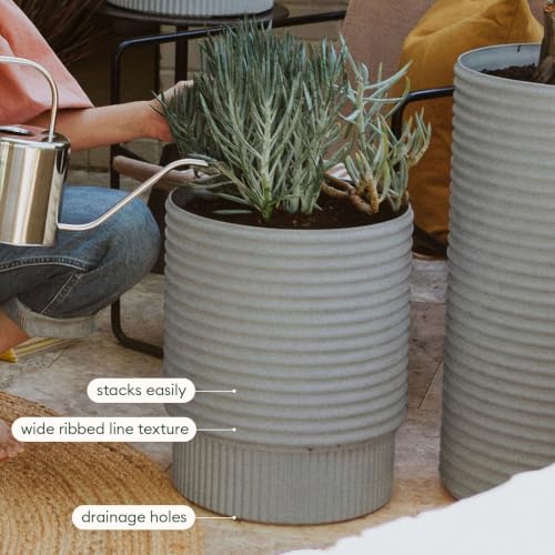 Veradek Mod Series Medium Planter - Round Outdoor Planter with Shelf - color: Gray, size: 17 inch