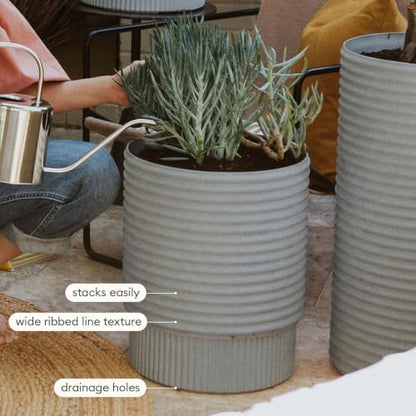 Veradek Mod Series Medium Planter - Round Outdoor Planter with Shelf - color: Gray, size: 17 inch - 2 Pack
