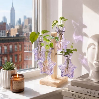 Nacome Plant Terrarium Propagation Stations: Purple Vase with Wooden Stand - color: Purple