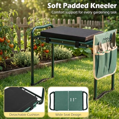 GIANTEX Garden Kneeler and Seat, Foldable 2-in-1 Gardening Bench, Green - color: Green, size: 23" x 12" x 19.5"