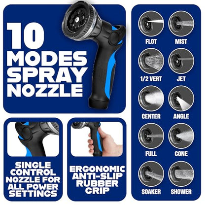 INVICTUS 75 Ft Garden Hose with Sprayer Nozzle, 2-Layer Heavy Duty Drinking RV Water Hose 75Ft x 5/8 in. Flexible, Lightweight, NON Expandable, Kink Resistant, Easy Connect Fittings, 400 PSI
