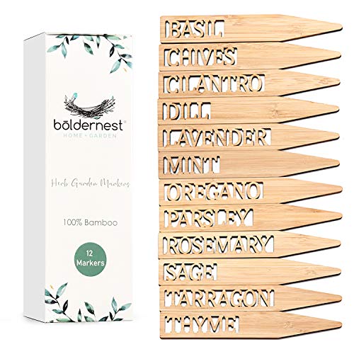 Bamboo Herb Markers - Set of 12 Beautiful Garden Labels - Sturdy Outdoor Garden or Potted Herb Markers