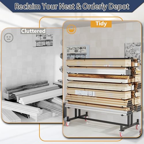 Lumber Storage Rack, Heavy-Duty 2000LBS Rolling Lumber Rack on Wheels, 7-Tier Wood Storage Rack with X-Braced Steel Frame, Pipe Rack Organizer Shelving Unit for Garage Workshop - style: With Wheel