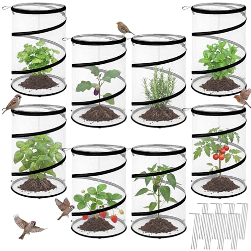 8 Pop up Mesh Plant Protectors from Animals Round Plant Netting Pest Cover Each Set with Stakes and Storage Bag for Protect Vegetable Fruit Flower from Bird Insect - style: Round