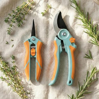 NEXON Pruning Shears 2-Pack, Bypass 8" & 6.25", SK5 Steel Garden Shears - color: Blue