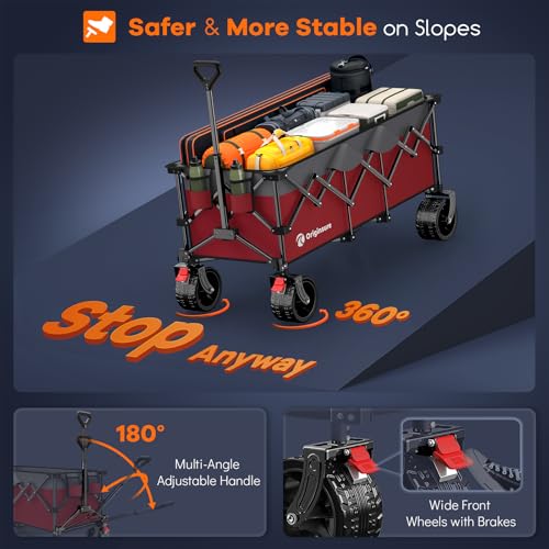 Originsure 300L Beach Wagon Cart Foldable with Big Wheels,560lbs,Grey&Red - color: Grey&red