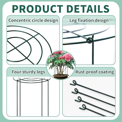 8 Sets Peony Support Cage,12"Diax24"High Heavy Duty Metal Plant Support,Grow Through Hoops Grids with 4 Thickened 4mm Legs,Strong Support Brace for Heavy Blossoms,Flower Support Ring for Peonies,Rose - size: 12"X24"-8PCS