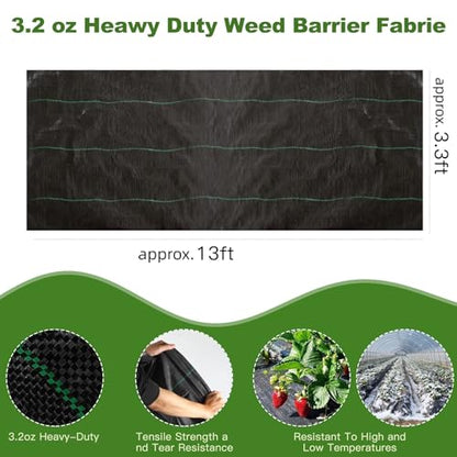 Approx.3.3FT×13FT Weed Barrier Fabric,Landscape Fabric,3.2oz Weed Barrier Fabric Heavy Duty,Weed Control Garden Cloth,Woven Geotextile Fabric for Garden Beds, Underlayment, with 4 U-Securing Pegs - size: 3.3FT×13FT, style: Weed Barrier Fabric+4 U-Securing