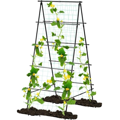 Cucumber Trellis for Raised Garden Bed, 71" H x 32" W A Frame - size: 70.8 x 31.5 x 31.5 in, A-Frame, Black