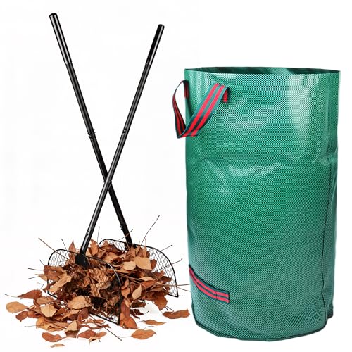 Leaf Grabber Rake with Long Handle Leaf Collector Grass Picker Upper with Yard Bags No Bend Leaves Pickup Tool and Hands Rake for Gardening-Efficient and Labor Saving