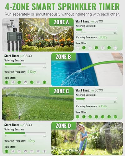 WiFi Water Timer for Garden Hose, Sprinkler Timer 4 Zone, Smart Hose Water with WiFi Irrigation Controller,Voice Control RF433 Automatic Irrigation System/Rain Delay/Manual Watering D34WT06 - style: 4 ZONE
